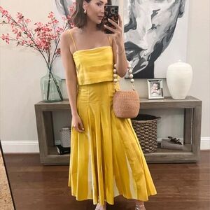 ANTONIO MELANI Yellow Pleated Midi Skirt Resort Wear